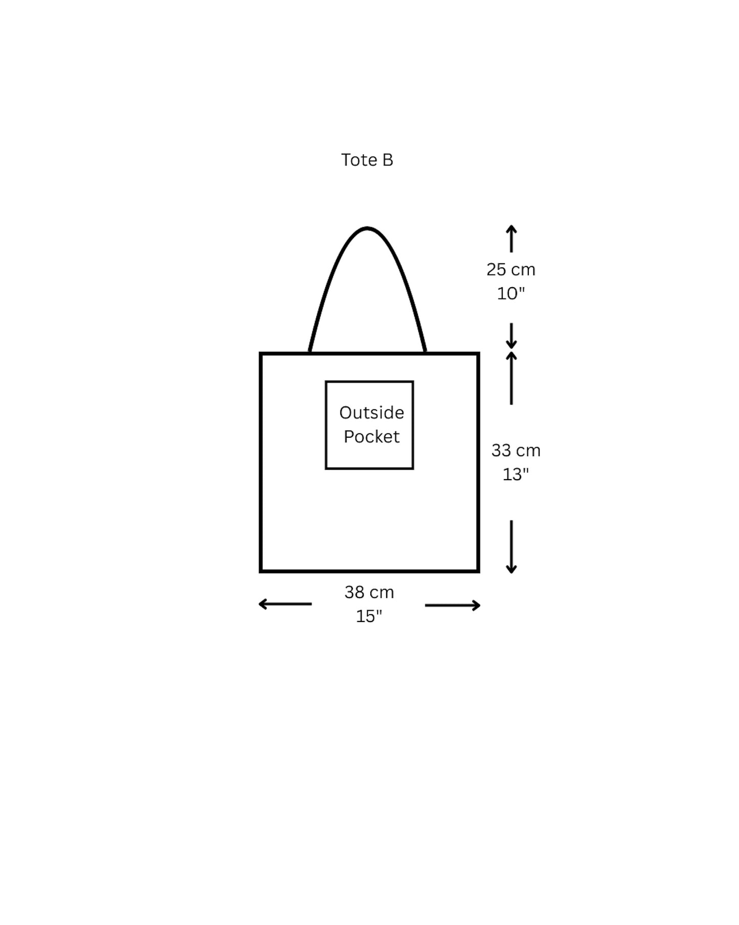 Measurement diagram of a tote bag with dimensions labeled