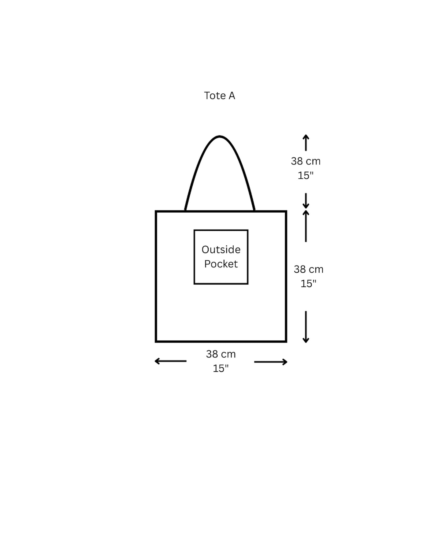 Measurement diagram of a tote bag with dimensions labeled