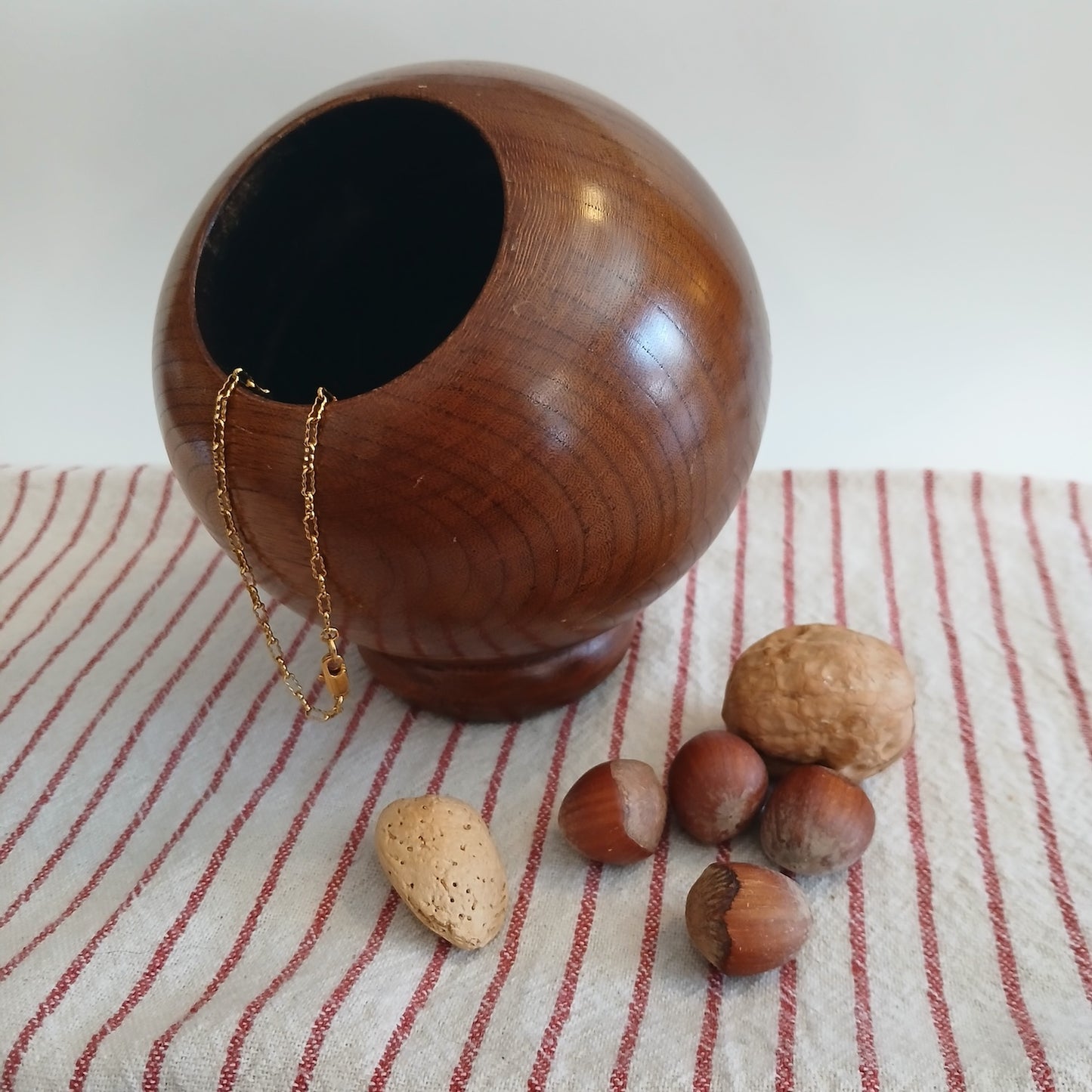 Vintage Teak Footed Orb