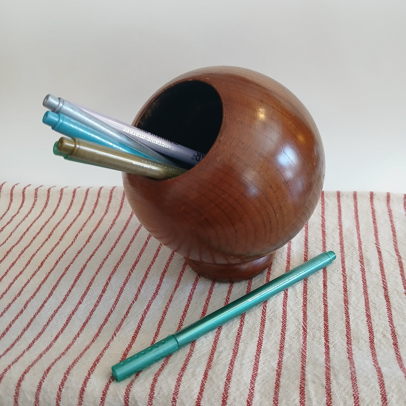 Vintage Teak Footed Orb